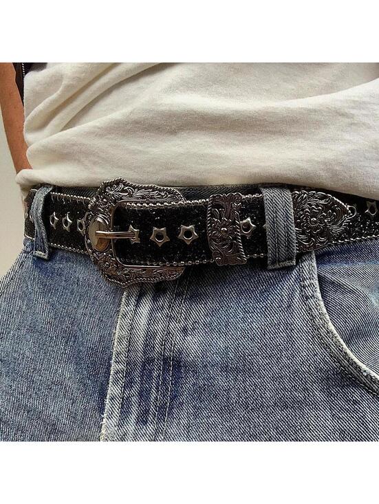 Other - Y2k Style Studded Black and Silver 2-Tone Rhinestone belt. Cool grunge/punk